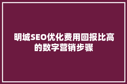 明城SEO优化费用回报比高的数字营销步骤
