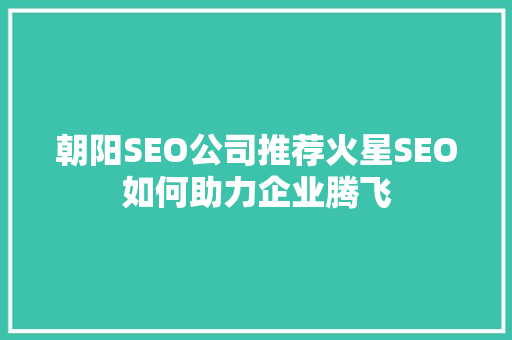朝阳SEO公司推荐火星SEO如何助力企业腾飞