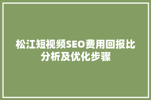 松江短视频SEO费用回报比分析及优化步骤
