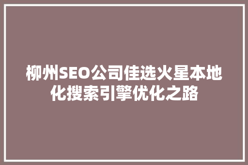 柳州SEO公司佳选火星本地化搜索引擎优化之路