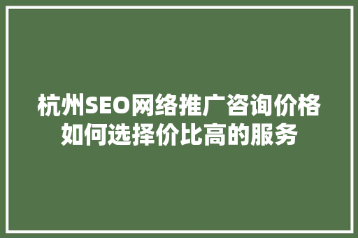 杭州SEO网络推广咨询价格如何选择价比高的服务