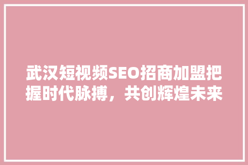 武汉短视频SEO招商加盟把握时代脉搏，共创辉煌未来