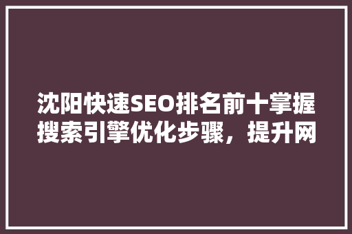 沈阳快速SEO排名前十掌握搜索引擎优化步骤，提升网站流量与品牌影响力