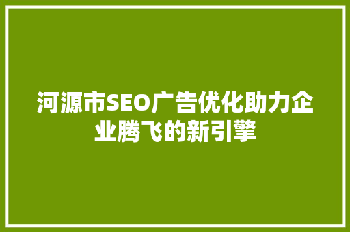 河源市SEO广告优化助力企业腾飞的新引擎