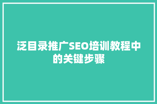 泛目录推广SEO培训教程中的关键步骤