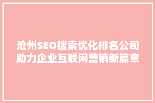 沧州SEO搜索优化排名公司助力企业互联网营销新篇章