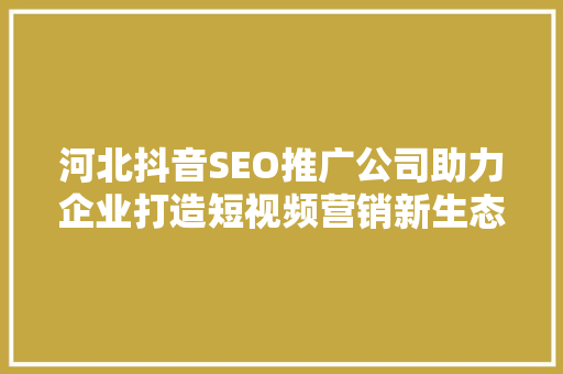 河北抖音SEO推广公司助力企业打造短视频营销新生态