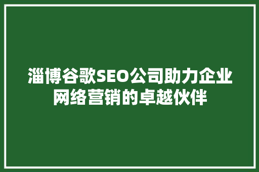 淄博谷歌SEO公司助力企业网络营销的卓越伙伴
