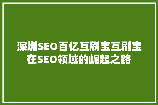 深圳SEO百亿互刷宝互刷宝在SEO领域的崛起之路