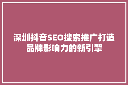 深圳抖音SEO搜索推广打造品牌影响力的新引擎