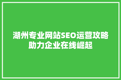 湖州专业网站SEO运营攻略助力企业在线崛起