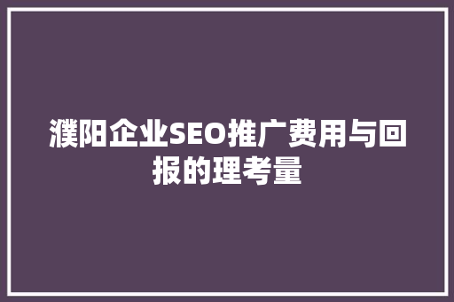 濮阳企业SEO推广费用与回报的理考量