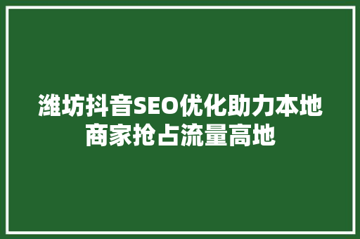 潍坊抖音SEO优化助力本地商家抢占流量高地