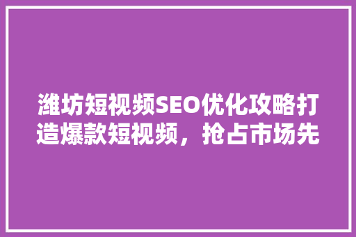 潍坊短视频SEO优化攻略打造爆款短视频，抢占市场先机