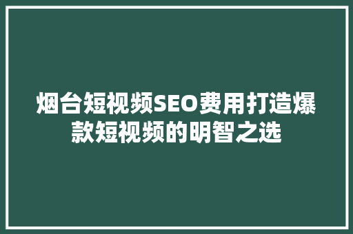 烟台短视频SEO费用打造爆款短视频的明智之选