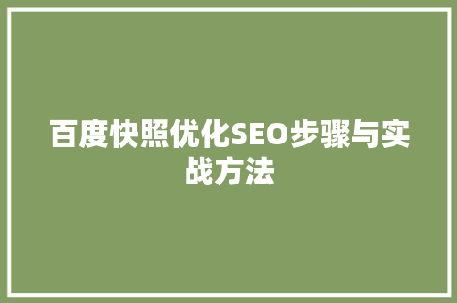 百度快照优化SEO步骤与实战方法
