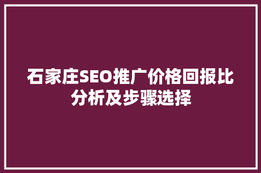 石家庄SEO推广价格回报比分析及步骤选择