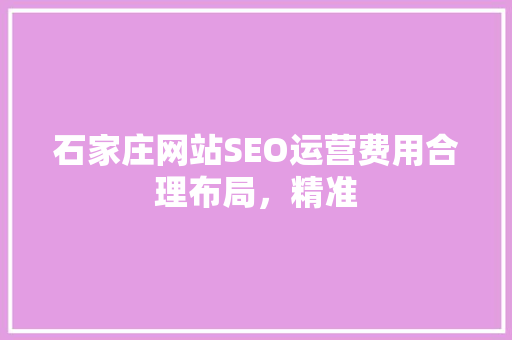 石家庄网站SEO运营费用合理布局，精准