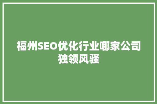 福州SEO优化行业哪家公司独领风骚