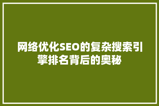 网络优化SEO的复杂搜索引擎排名背后的奥秘