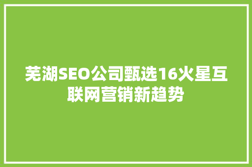 芜湖SEO公司甄选16火星互联网营销新趋势