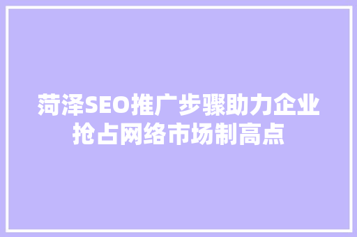 菏泽SEO推广步骤助力企业抢占网络市场制高点