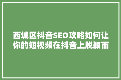 西城区抖音SEO攻略如何让你的短视频在抖音上脱颖而出