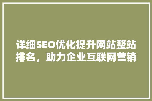 详细SEO优化提升网站整站排名，助力企业互联网营销