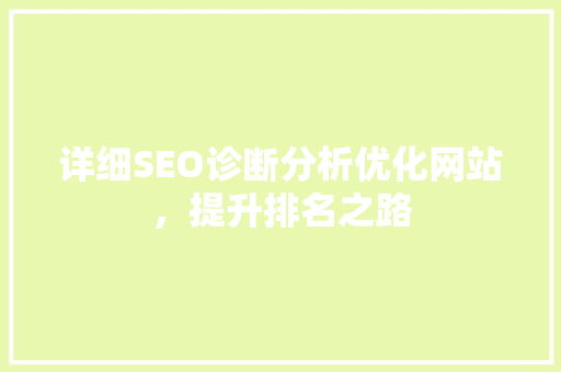 详细SEO诊断分析优化网站，提升排名之路