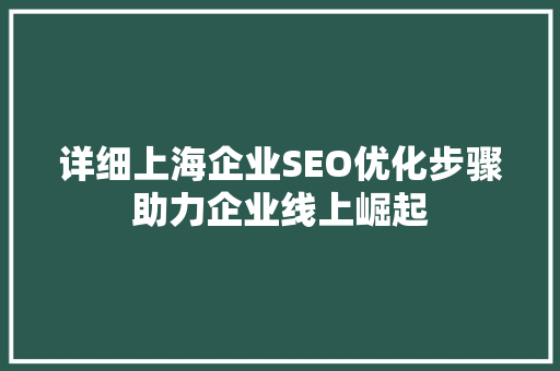 详细上海企业SEO优化步骤助力企业线上崛起
