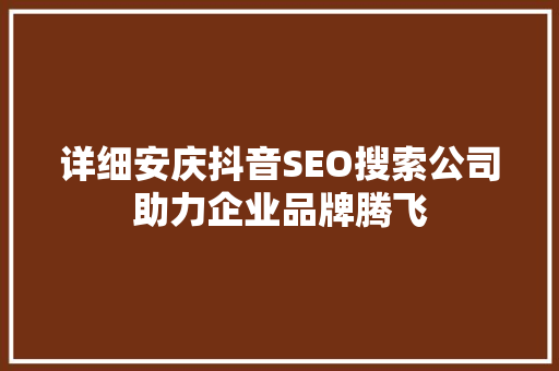 详细安庆抖音SEO搜索公司助力企业品牌腾飞