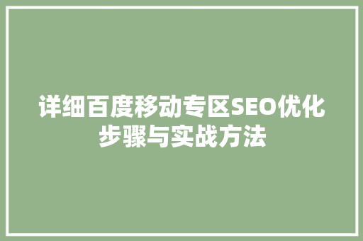 详细百度移动专区SEO优化步骤与实战方法