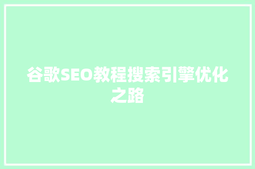 谷歌SEO教程搜索引擎优化之路