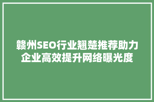 赣州SEO行业翘楚推荐助力企业高效提升网络曝光度
