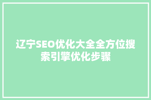 辽宁SEO优化大全全方位搜索引擎优化步骤