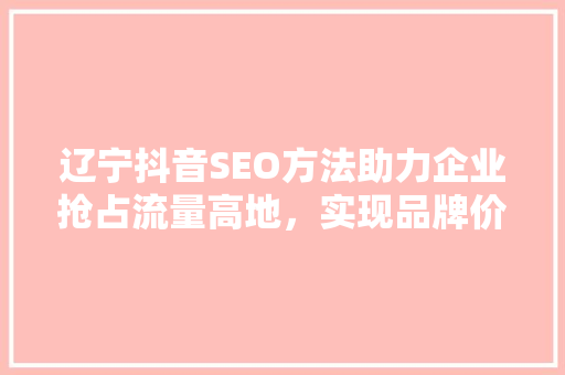 辽宁抖音SEO方法助力企业抢占流量高地，实现品牌价值最大化