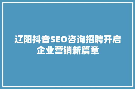 辽阳抖音SEO咨询招聘开启企业营销新篇章
