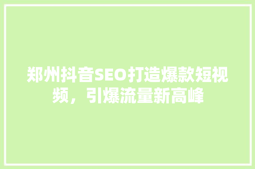 郑州抖音SEO打造爆款短视频，引爆流量新高峰