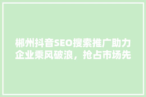 郴州抖音SEO搜索推广助力企业乘风破浪，抢占市场先机