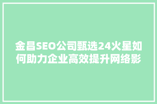 金昌SEO公司甄选24火星如何助力企业高效提升网络影响力