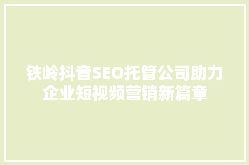 铁岭抖音SEO托管公司助力企业短视频营销新篇章