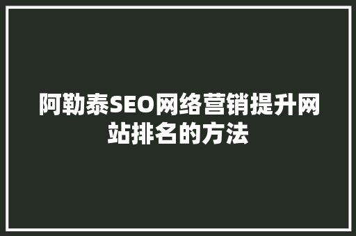 阿勒泰SEO网络营销提升网站排名的方法