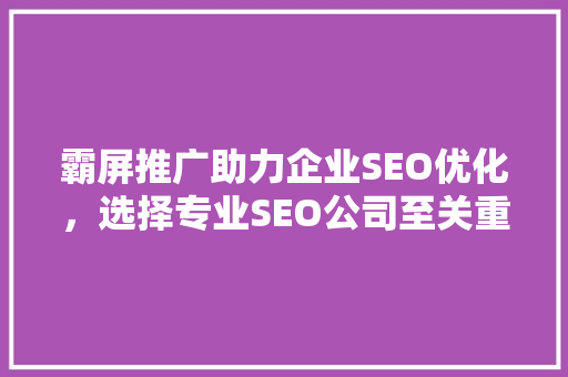 霸屏推广助力企业SEO优化，选择专业SEO公司至关重要