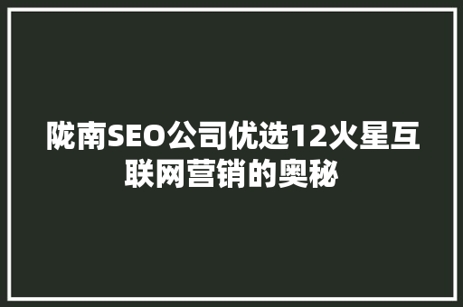 陇南SEO公司优选12火星互联网营销的奥秘