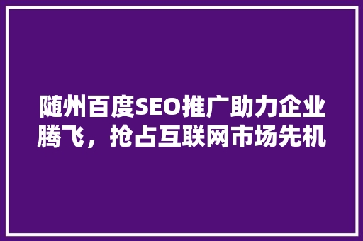 随州百度SEO推广助力企业腾飞，抢占互联网市场先机