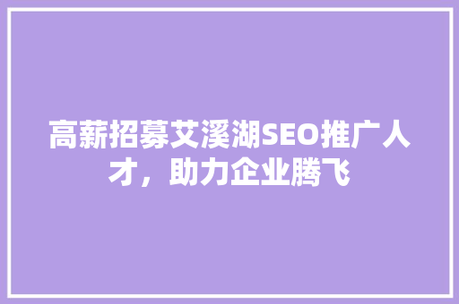 高薪招募艾溪湖SEO推广人才，助力企业腾飞