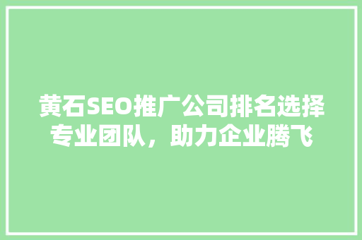 黄石SEO推广公司排名选择专业团队，助力企业腾飞