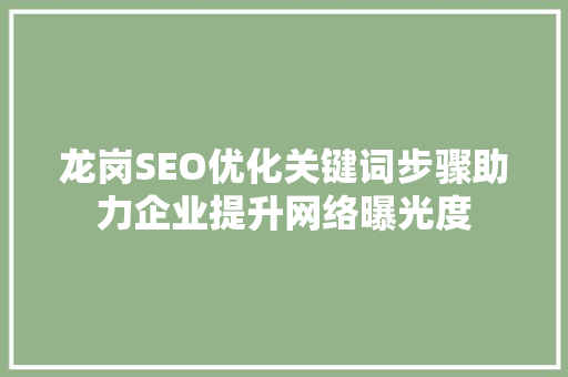 龙岗SEO优化关键词步骤助力企业提升网络曝光度