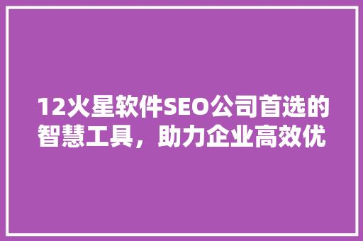 12火星软件SEO公司首选的智慧工具，助力企业高效优化