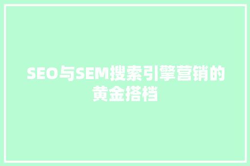 SEO与SEM搜索引擎营销的黄金搭档